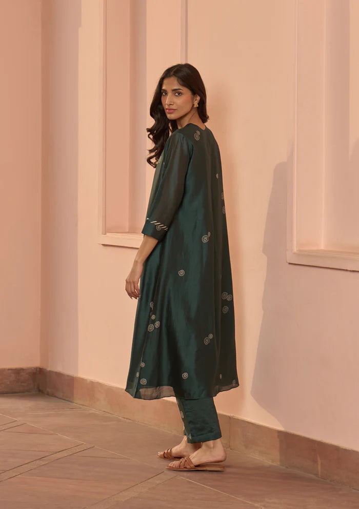Women’s Emerald Green Printed Kurta Set