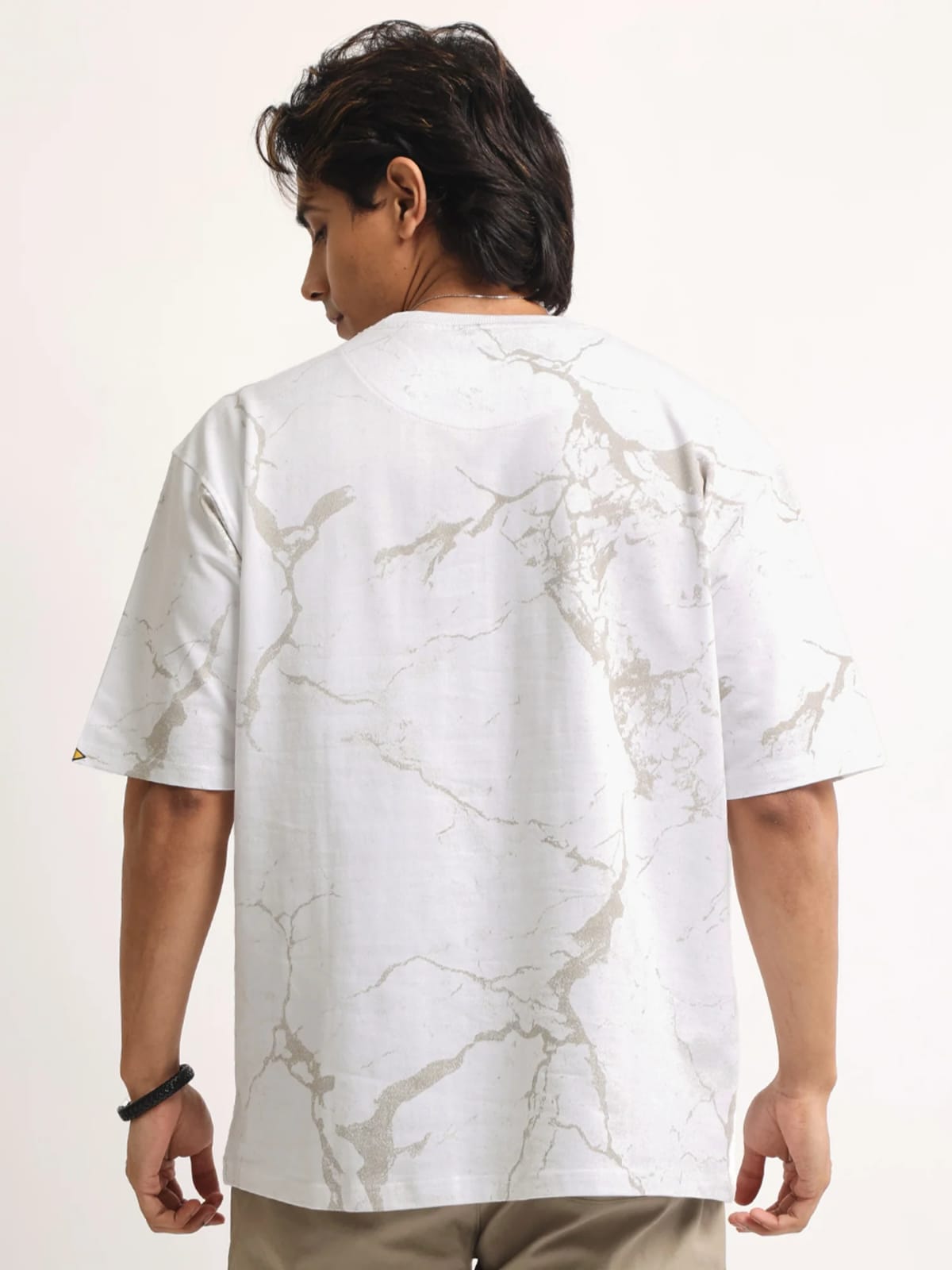 Men’s White Marble Print Oversized T-Shirt – Premium Casual Streetwear