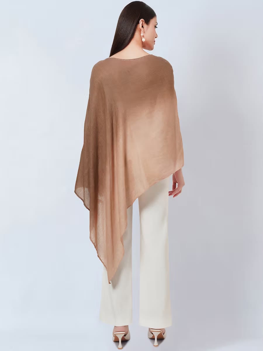 Women’s Brown Solid Asymmetrical Poncho Top