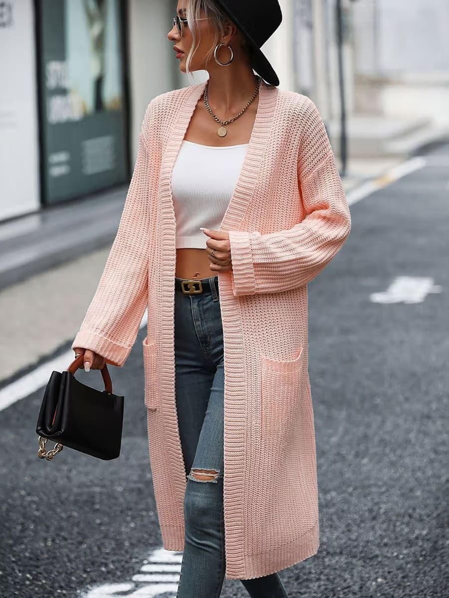 Women’s Blush Pink Longline Knitted Cardigan