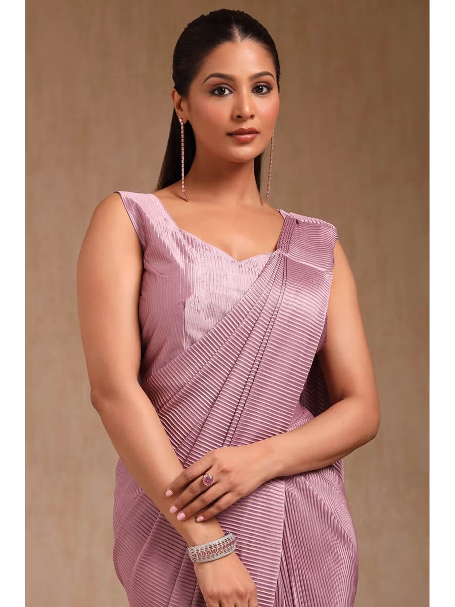Women’s Dusty Pink Designer Ready to Wear Saree with Embroidered Jacket Blouse
