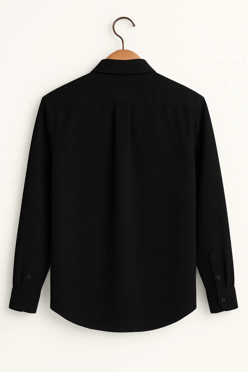 Men’s Solid Black Long Sleeve Casual Shirt with Tropical Toucan Chest Motif