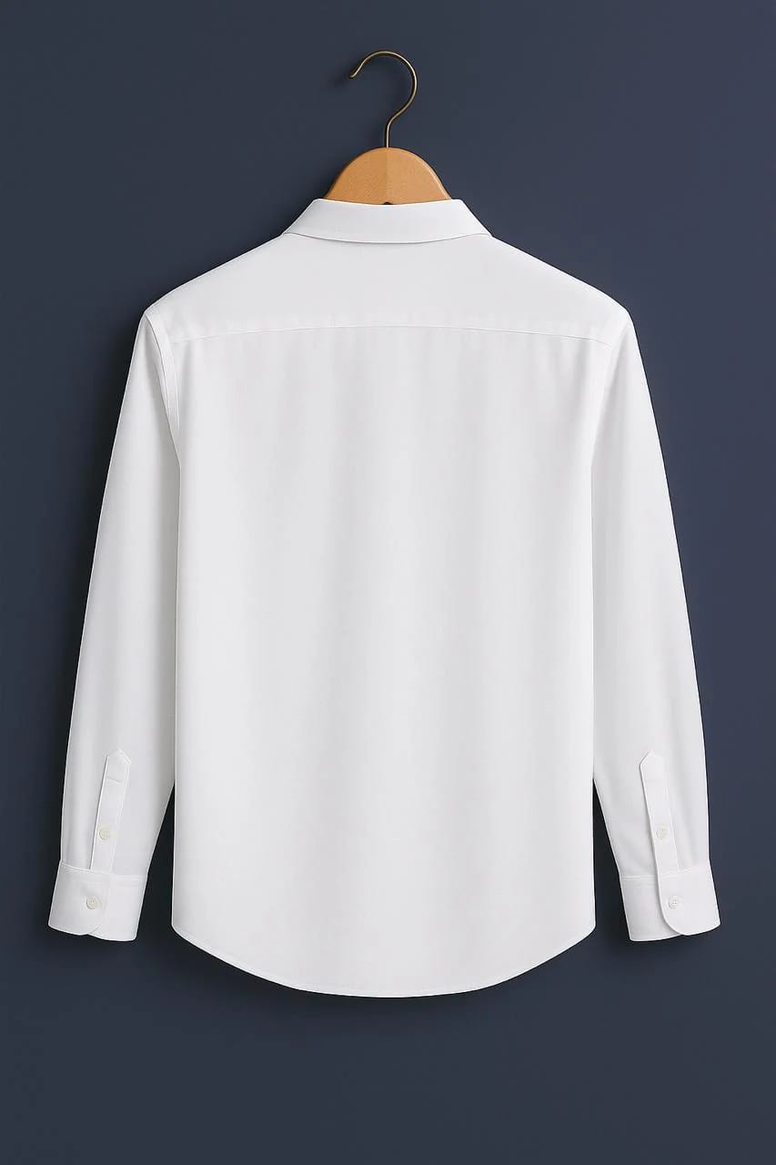 Men’s Crisp White Long Sleeve Casual Shirt with Half-Sunflower Line Art Motif