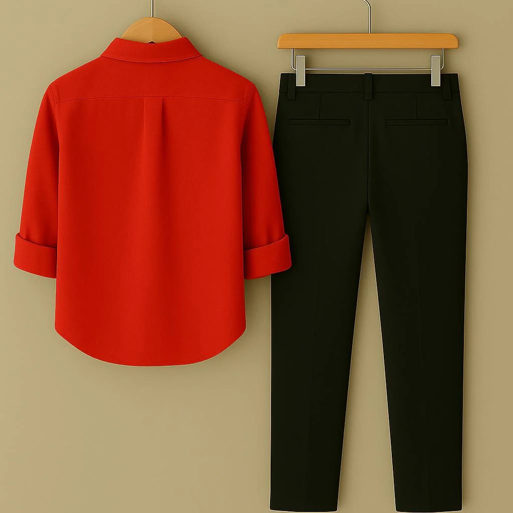 Men’s Smart-Casual Outfit Embroidered Long Sleeve Shirt & Trousers