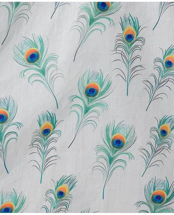 Boys Peacock Feather Print Pure Cotton Kurta Dhoti Set
