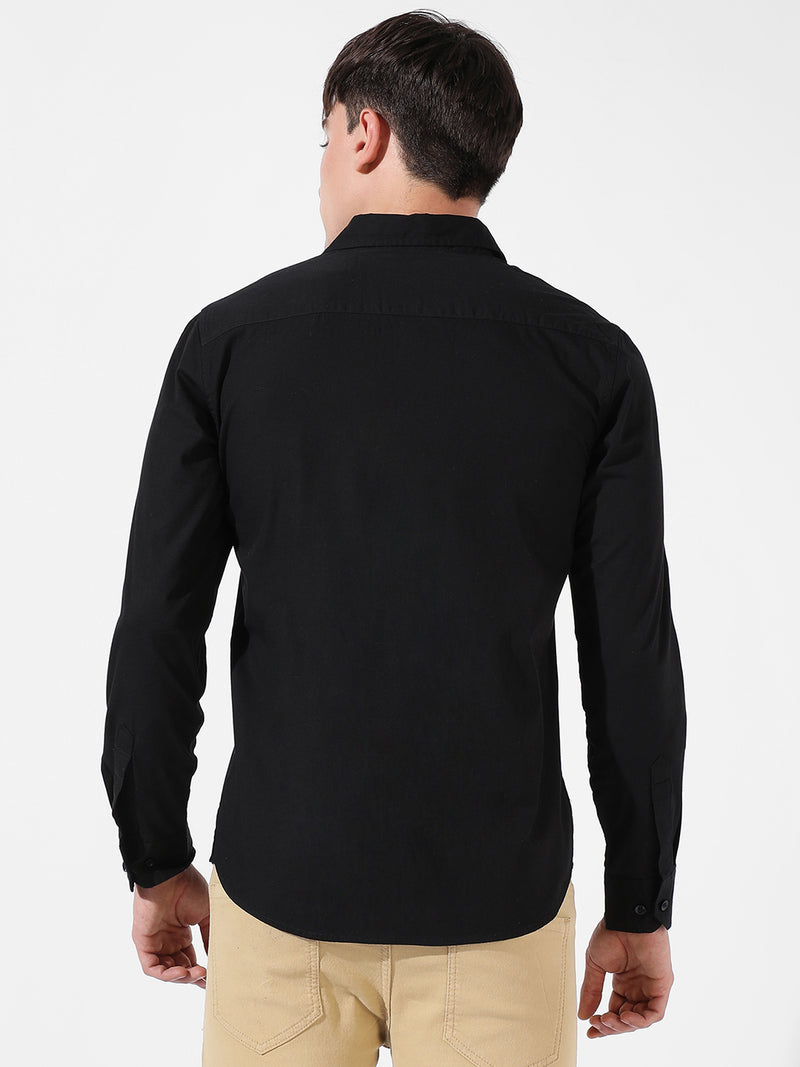 Men’s Black Casual Shirt with Olive Shoulder Tape Detail