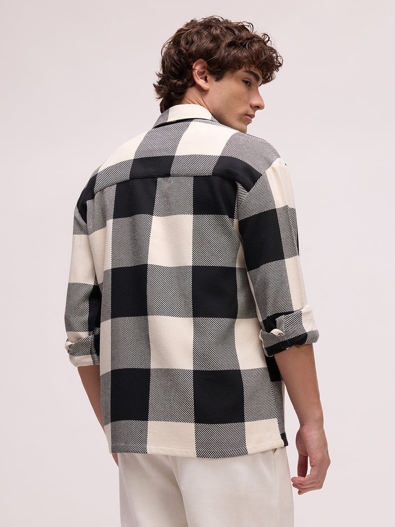 Men’s Monochrome Oversized Buffalo Check Casual Shirt – Black & Off-White