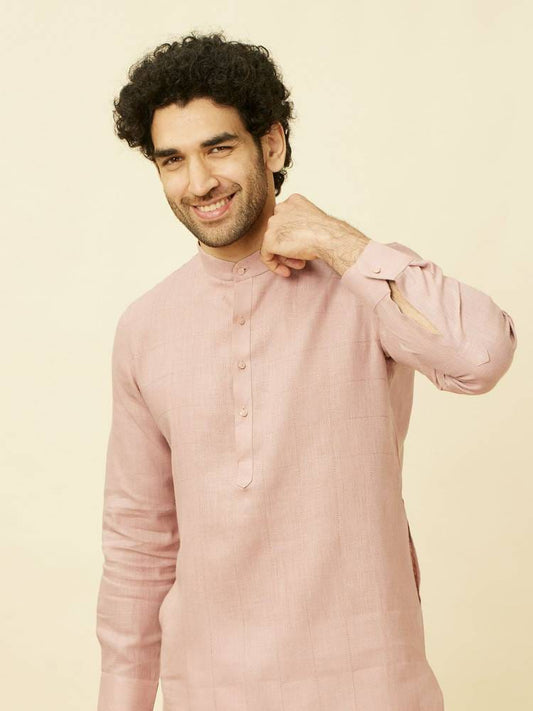 Men’s Dusty Pink Textured Linen-Cotton Kurta with Cuff Detail