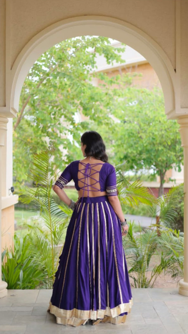 Multicolor Embroidered Mirror-Work Chaniya Choli / Lehenga Set – Purple & Multicolor