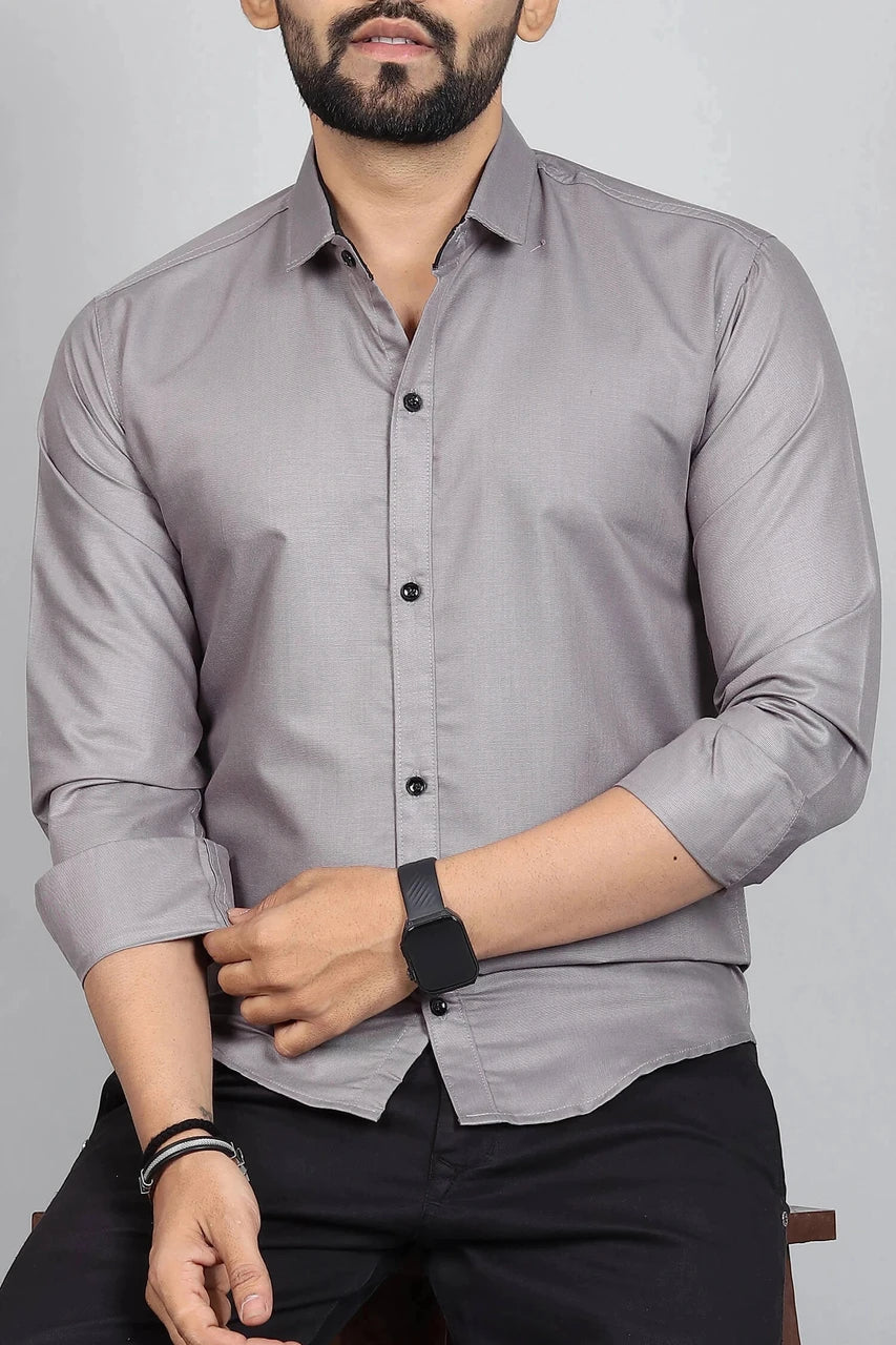 Men’s Solid Slim Fit Formal Shirts Combo (Grey & White)