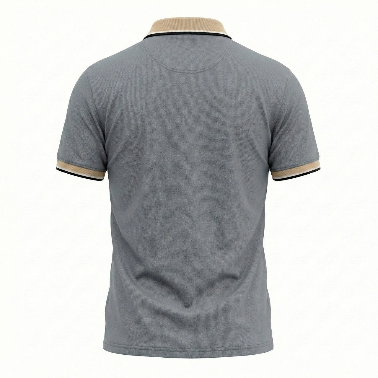 Men’s Solid Polo T-Shirt with Contrast Collar & Printed Chest Patch – Grey