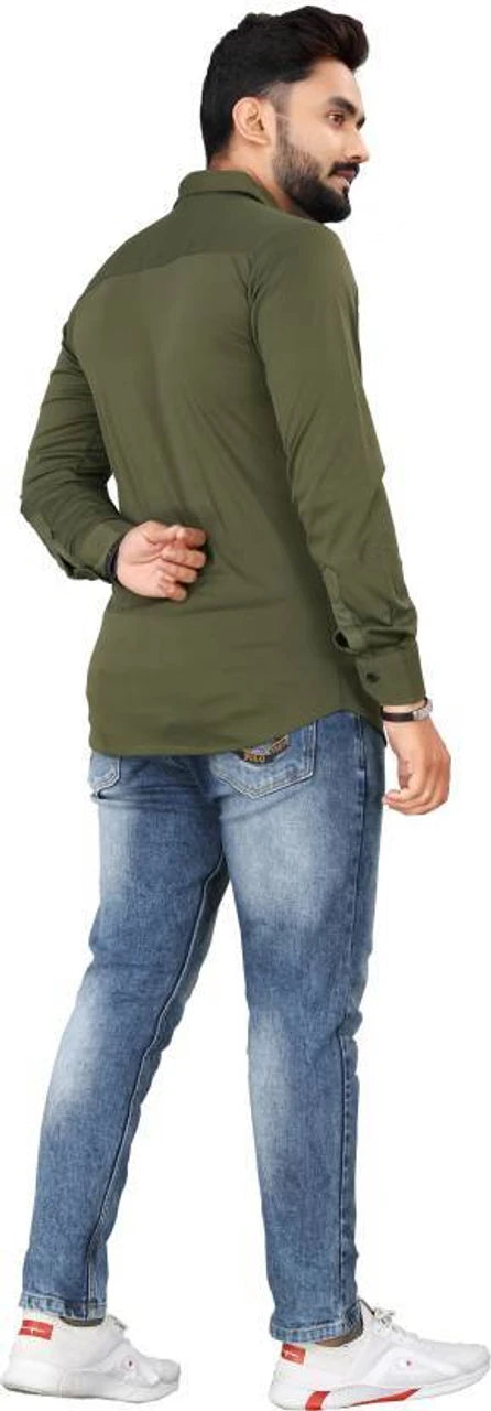 amazen Men's Solid Lycra Blend Casual Shirt