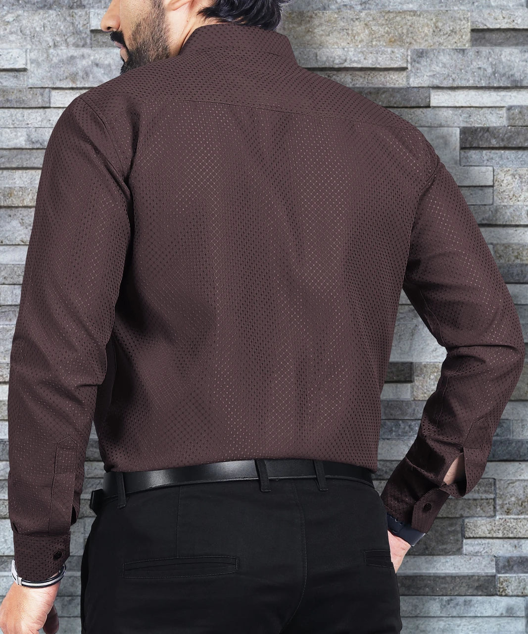 Men's Shirt Textured Self-Design Casual Shirt – Coffee Brown