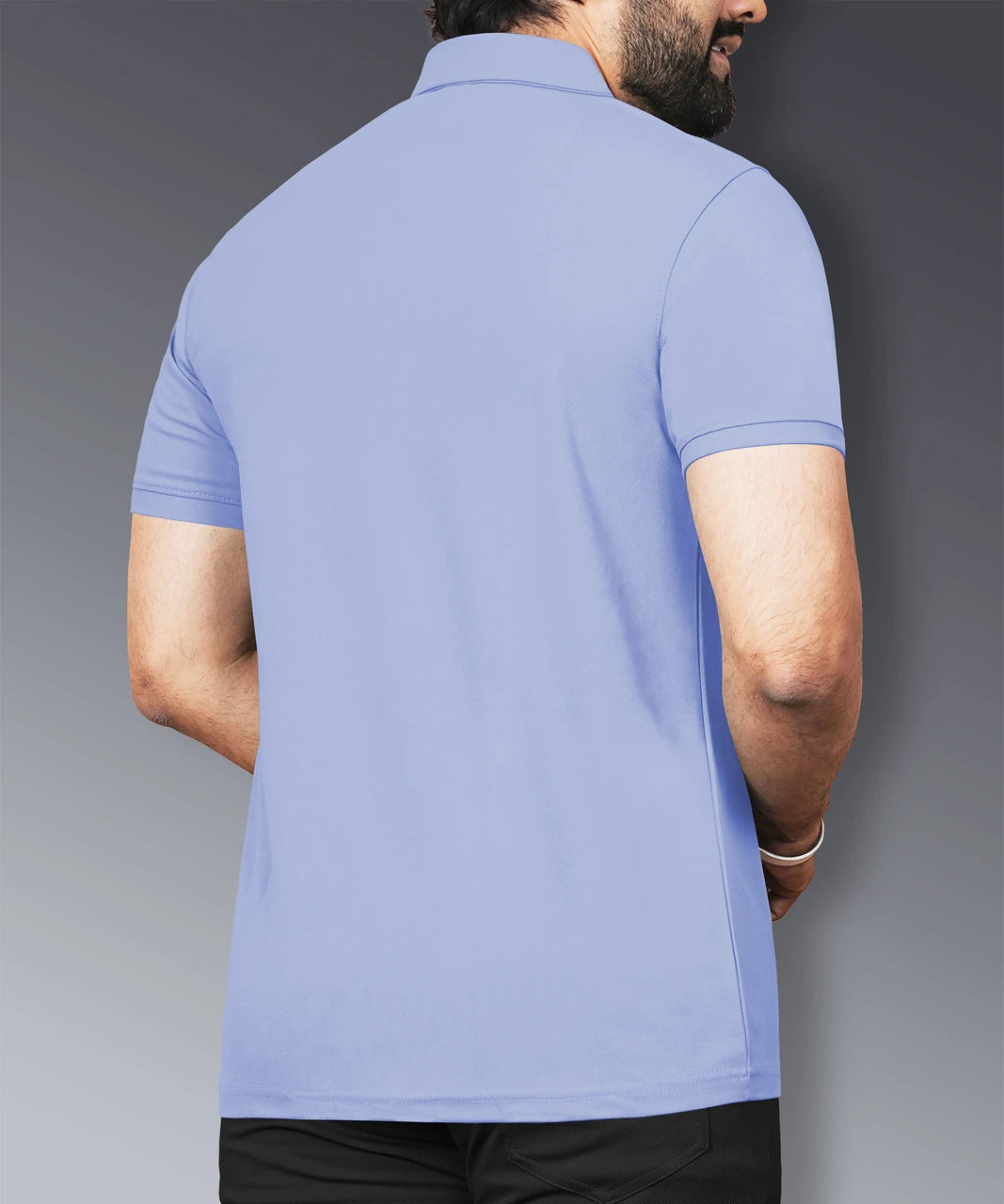Men’s Solid Polo T-Shirt with Button Placket – Light Blue