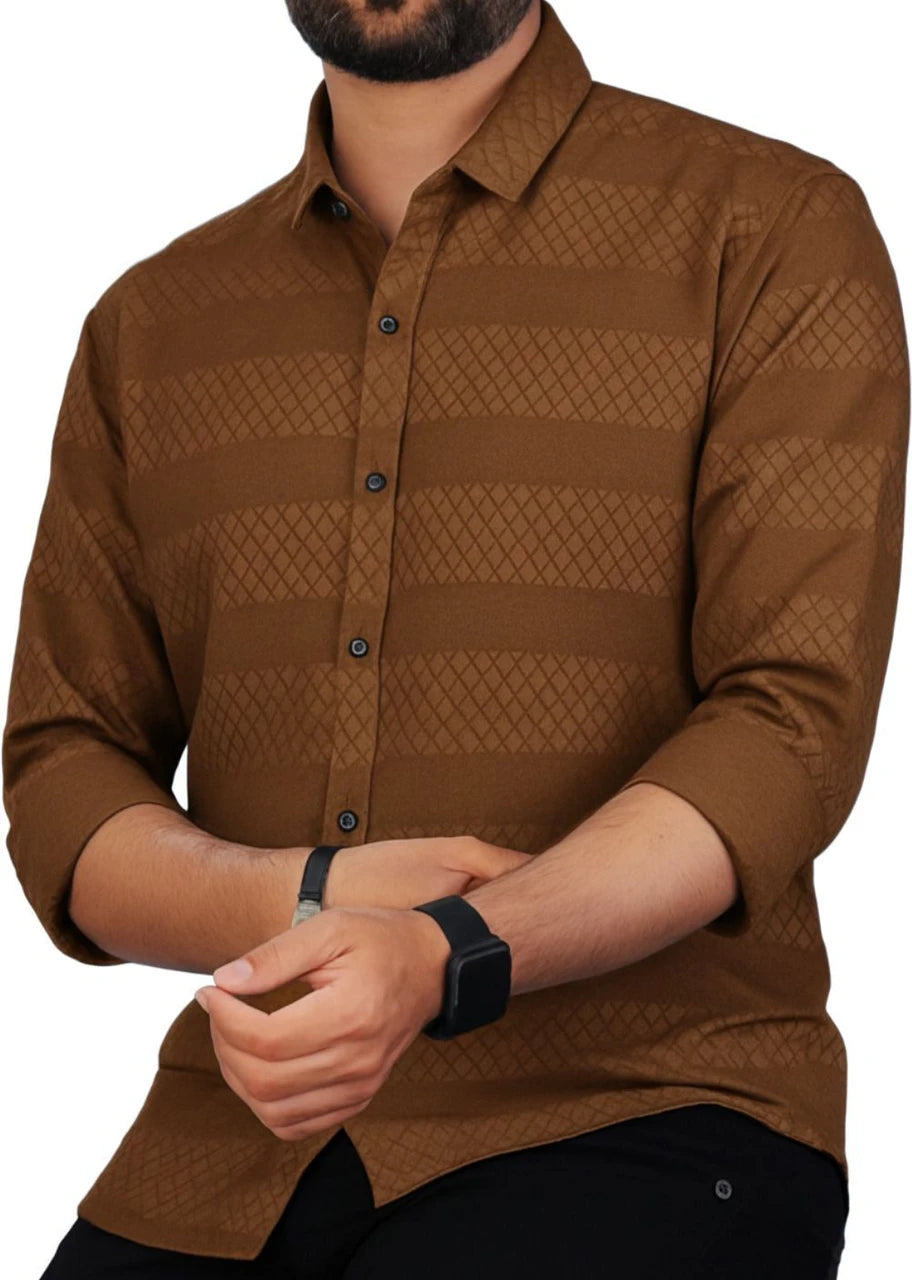 Men's shirt Self Design Regular Fit Casual Shirt – Brown