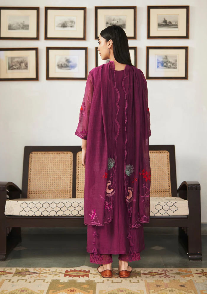Women’s Wine Purple Floral Embroidered Kurta Set