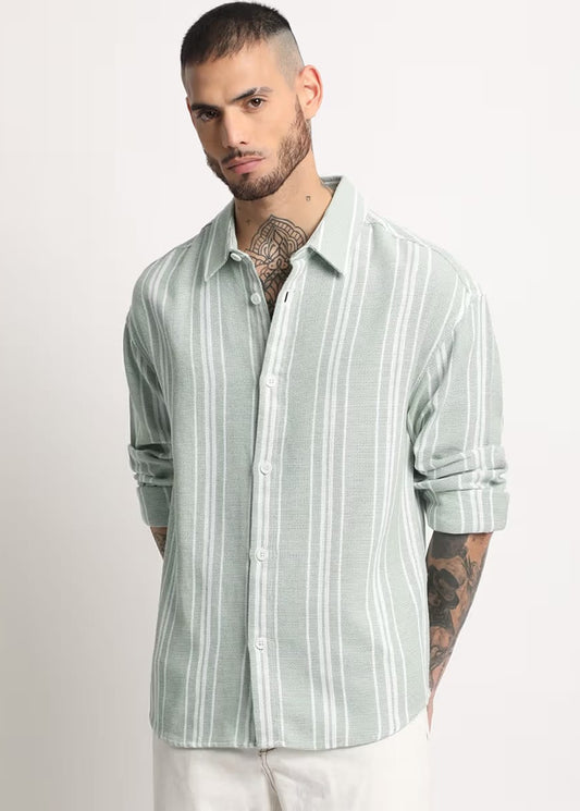 Men’s Casual Vertical Stripe Shirt – Full Sleeve