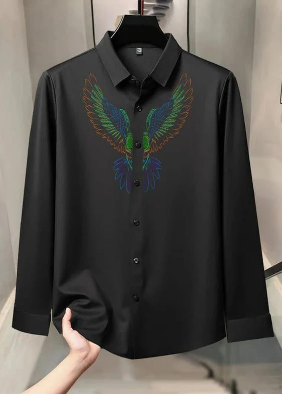 Men’s Premium Black Embroidered Casual Shirt