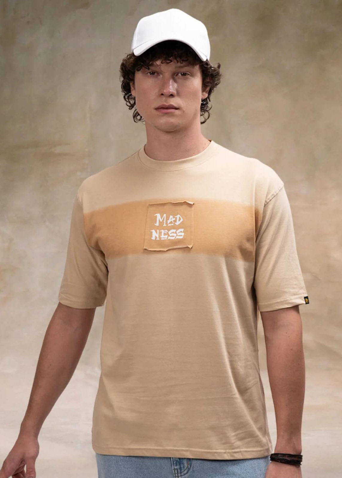 Men’s Beige Colorblock Graphic Printed T-Shirt – Regular Fit Casual Wear