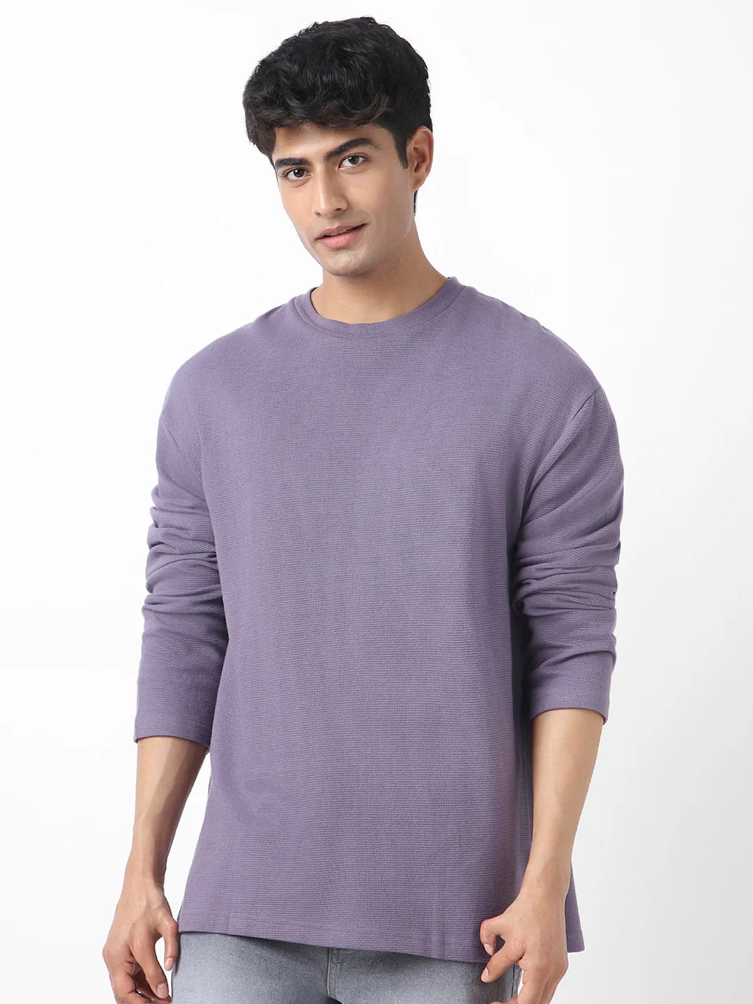 Men’s Solid Lavender Full Sleeve T-Shirt