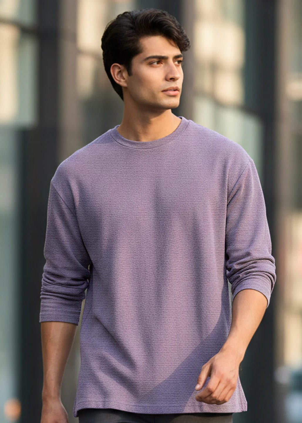 Men’s Solid Lavender Full Sleeve T-Shirt