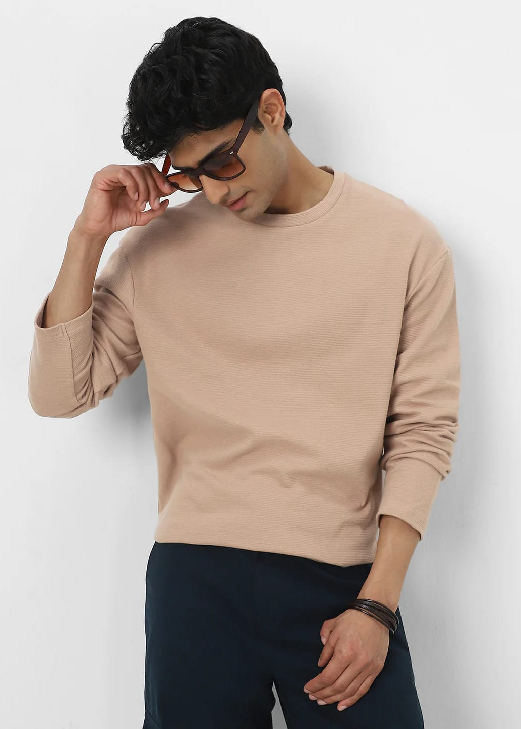 Men’s Solid Beige Full Sleeve T-Shirt