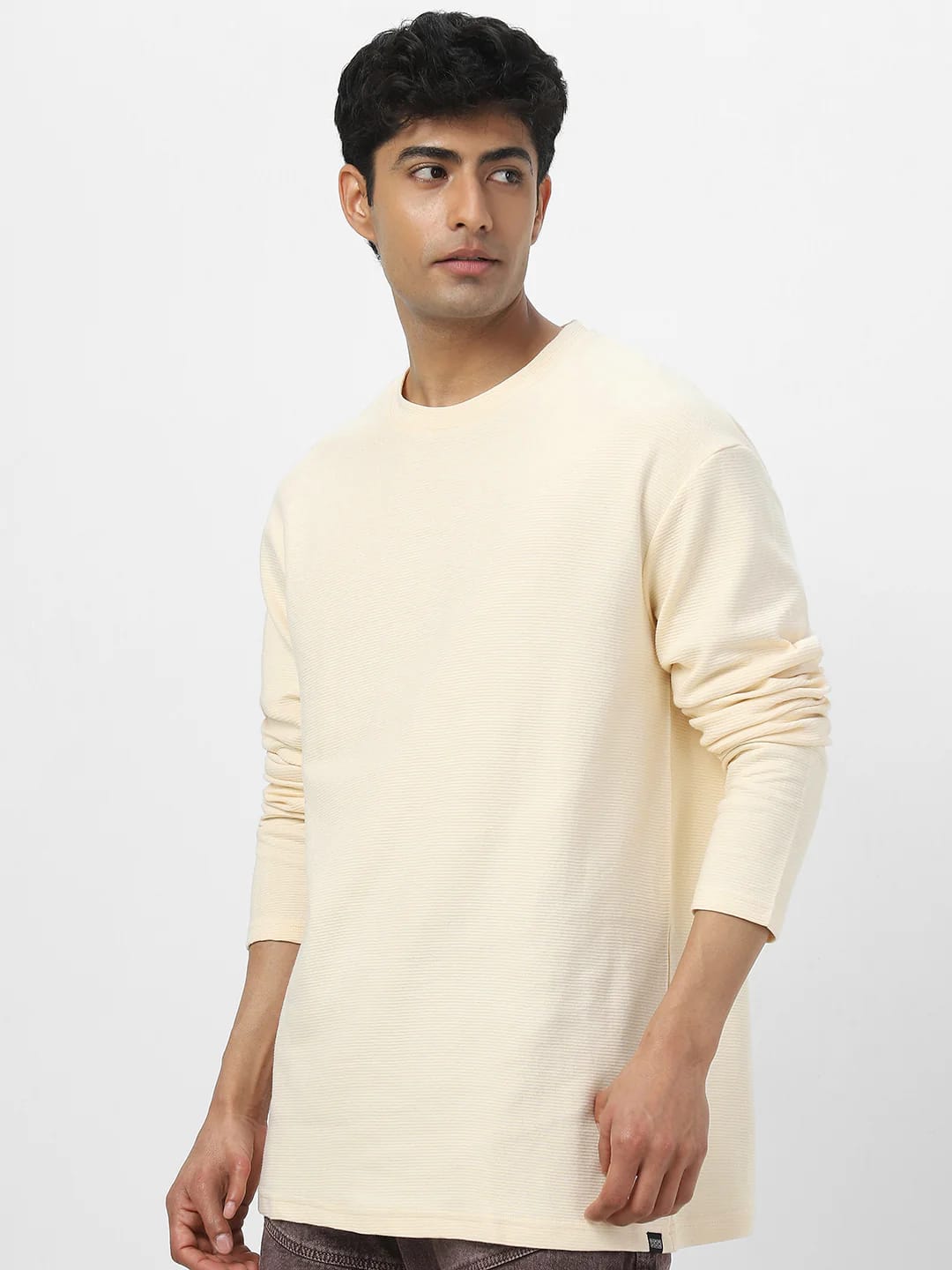 Men’s Solid Off-White Full Sleeve T-Shirt