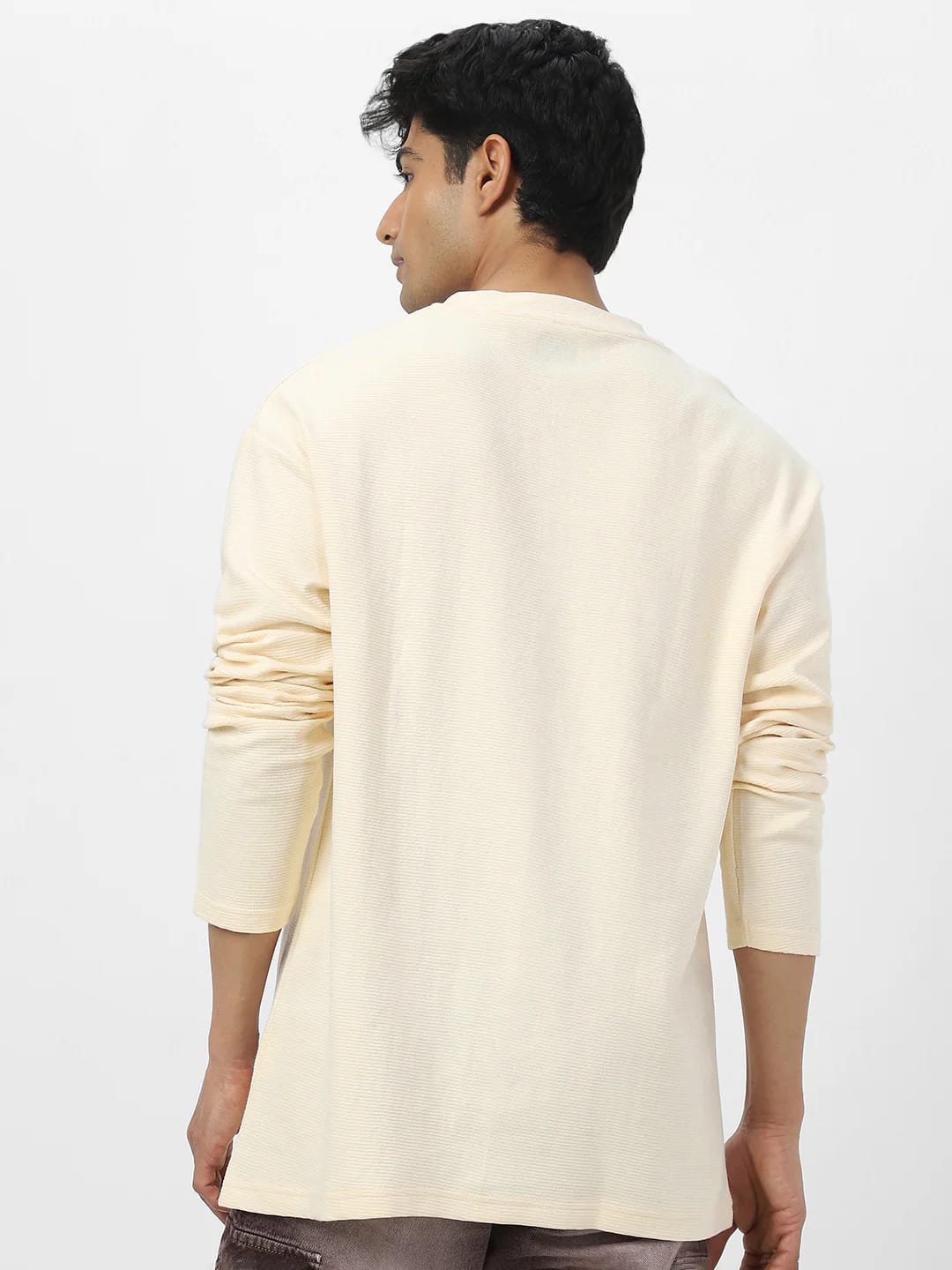 Men’s Solid Off-White Full Sleeve T-Shirt