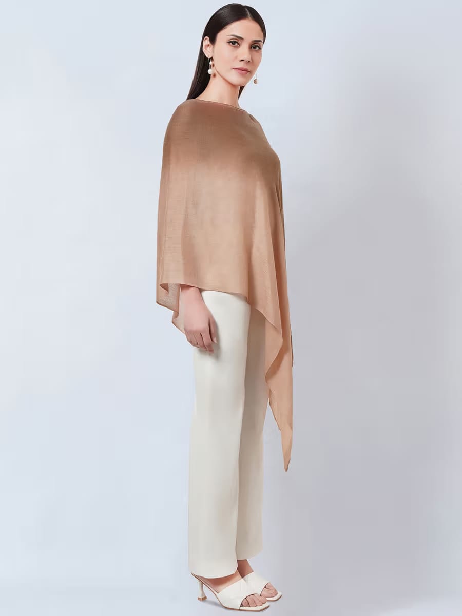 Women’s Brown Solid Asymmetrical Poncho Top