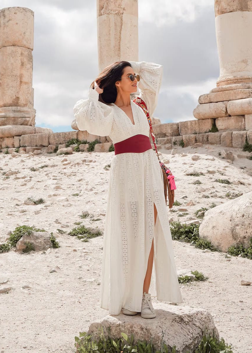 Women’s Boho Eyelet Maxi Dress with Long Sleeves