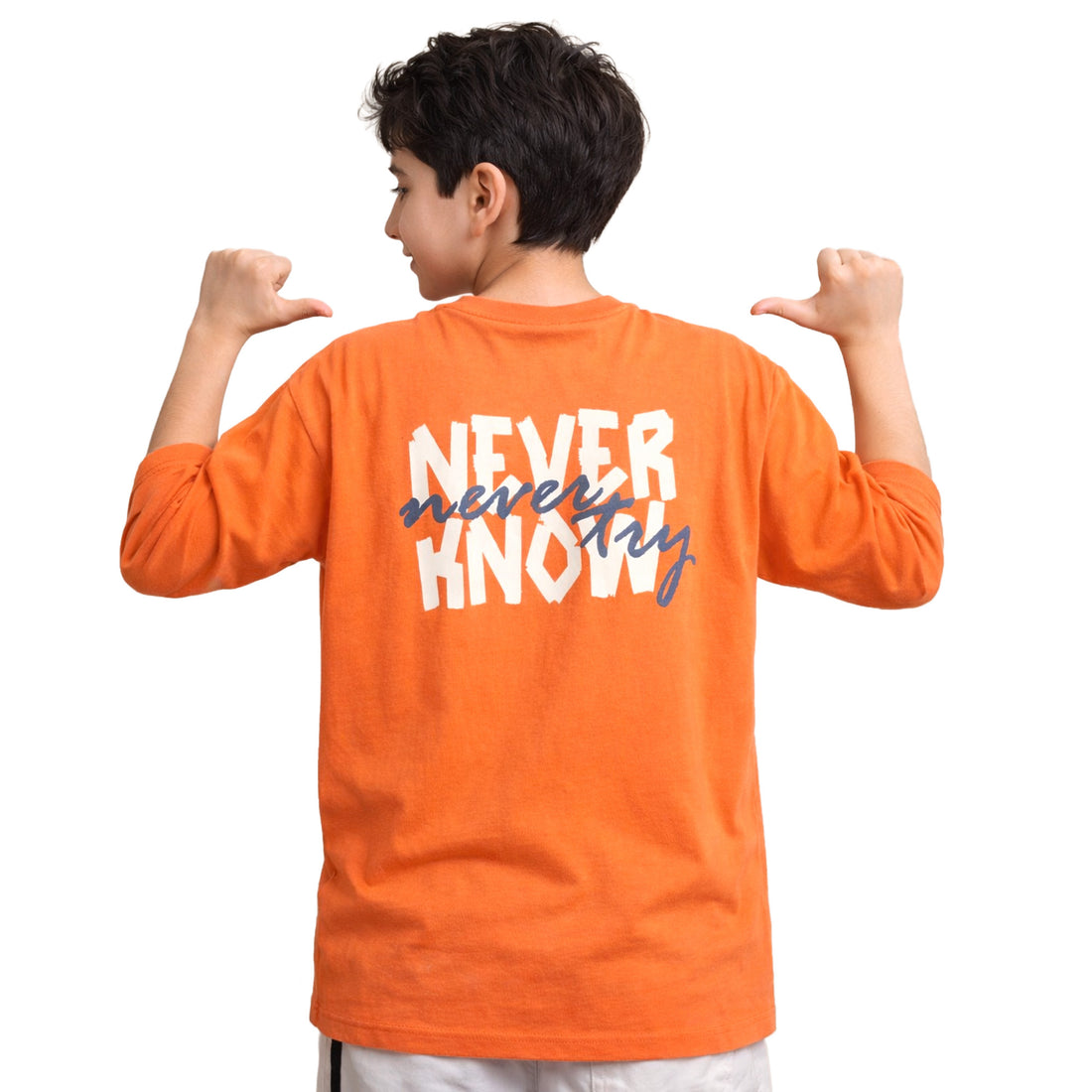 Kids' Orange Full-Sleeve Printed T-Shirt