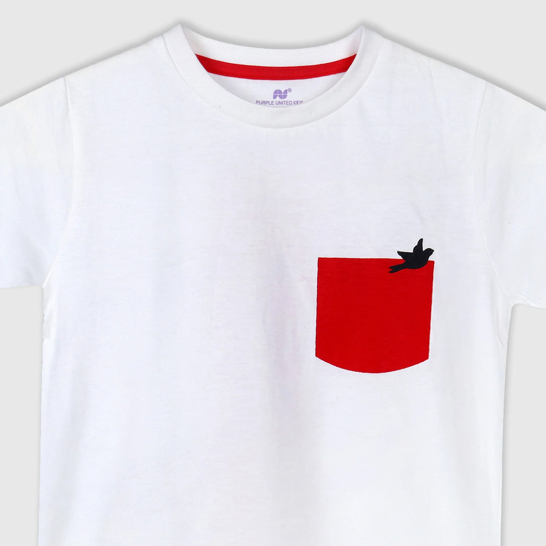 Boys White T-Shirt with Red Pocket | Short Sleeve Casual T-Shirt