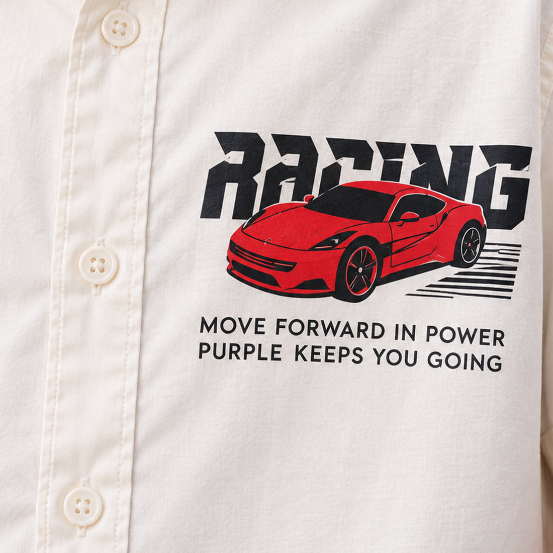 Boys Off-White Short Sleeve Shirt with Racing Car Print