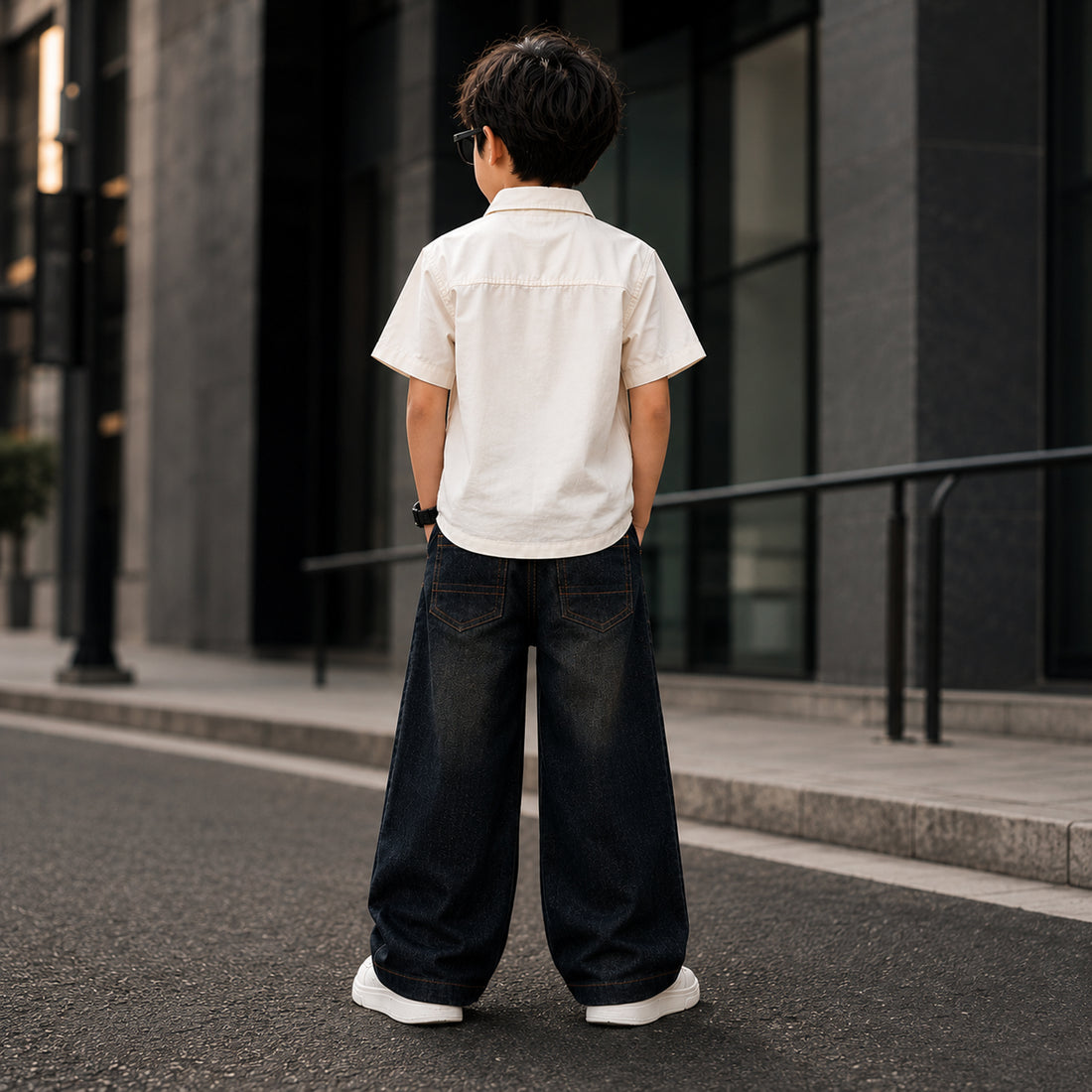 Boys Off-White Short Sleeve Shirt with Racing Car Print