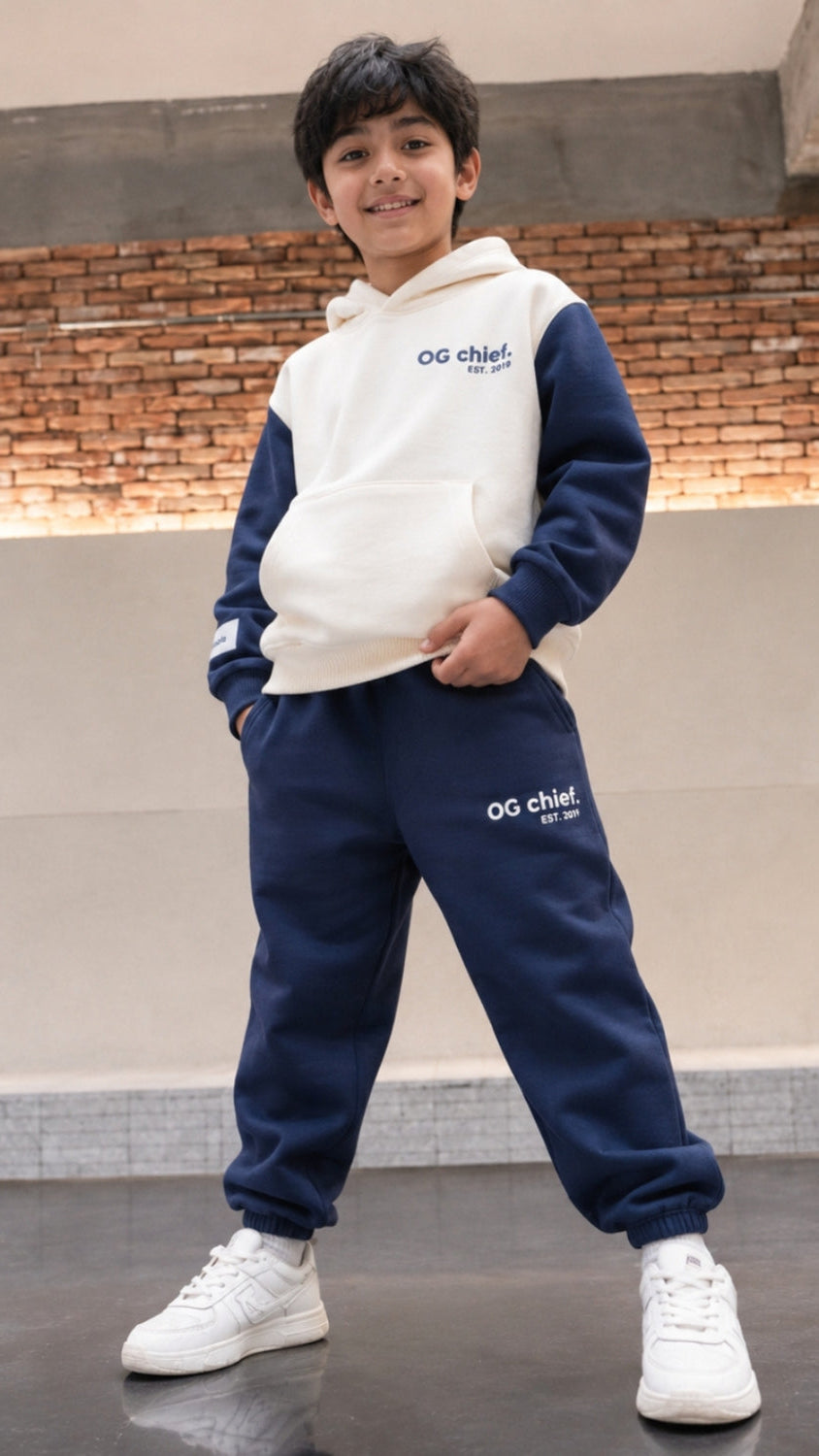 Kids Colorblock Hoodie & Jogger Set – 2-Piece Fleece Tracksuit