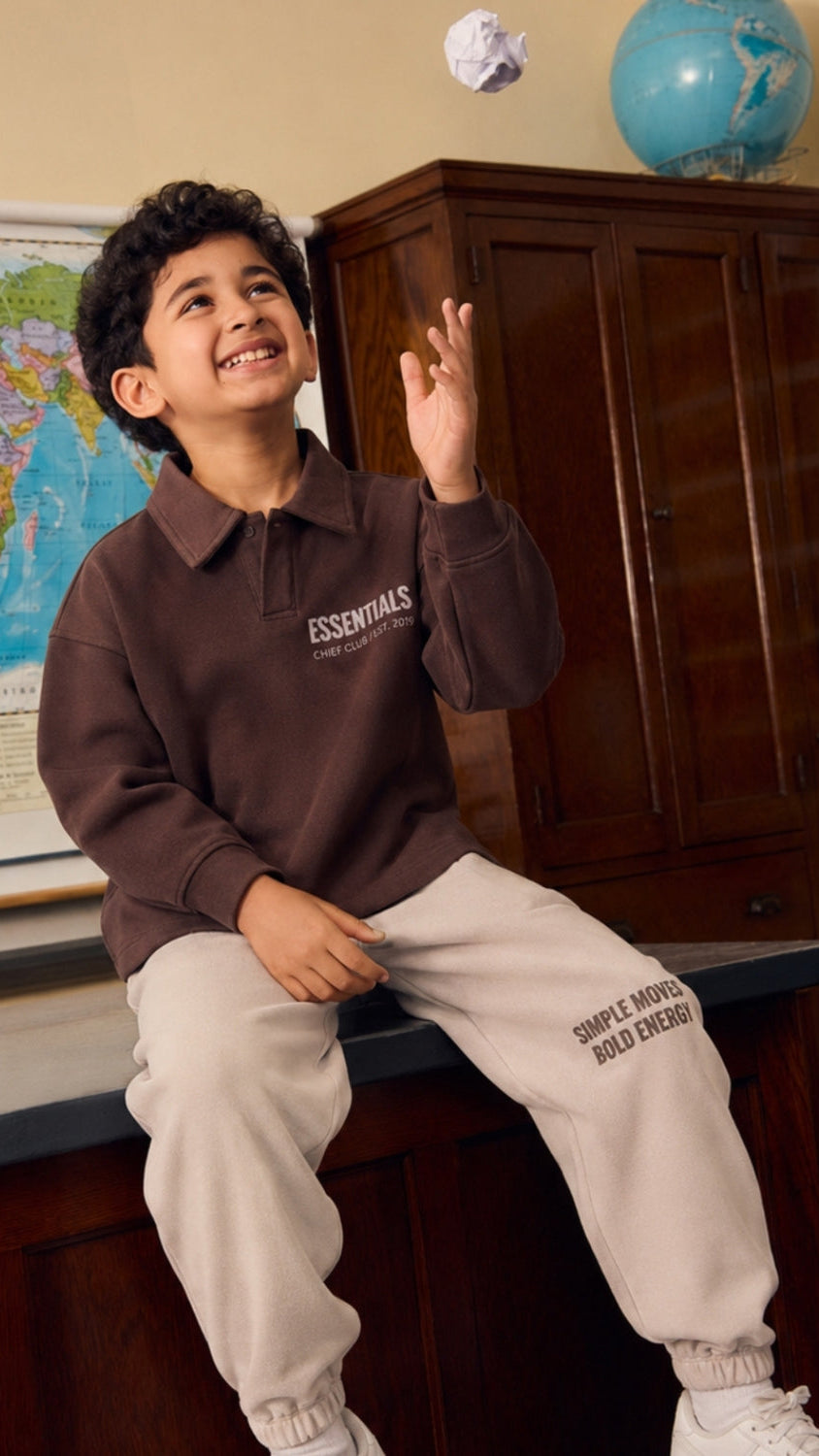 Kids 2-Piece Polo Sweatshirt & Jogger Set – Soft Fleece Lounge Set