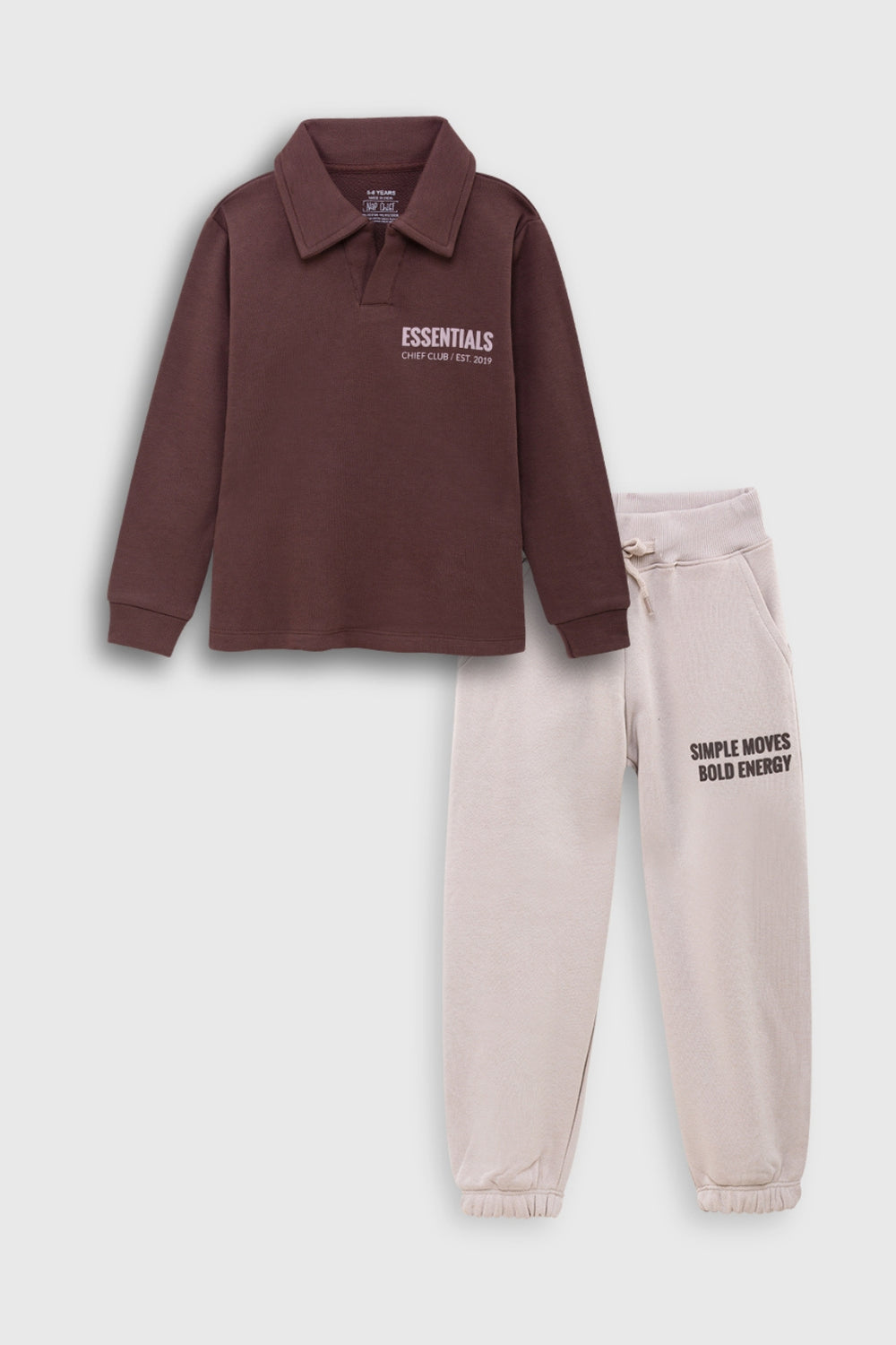 Kids 2-Piece Polo Sweatshirt & Jogger Set – Soft Fleece Lounge Set