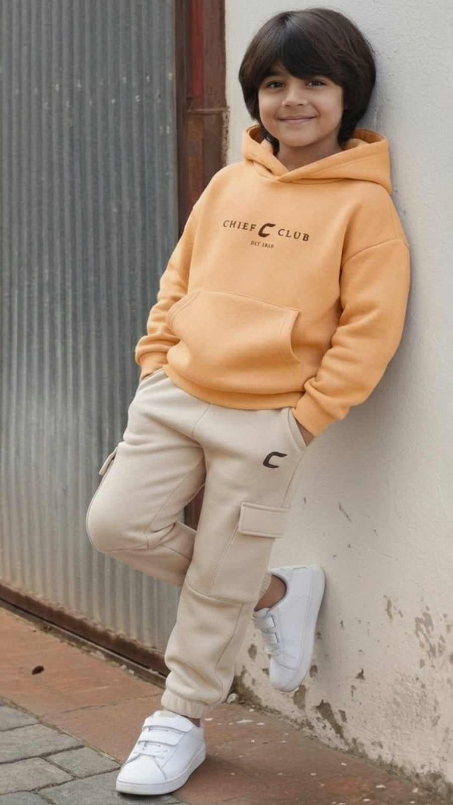 Kids 2-Piece Fleece Tracksuit Set – Hooded Sweatshirt & Cargo Joggers
