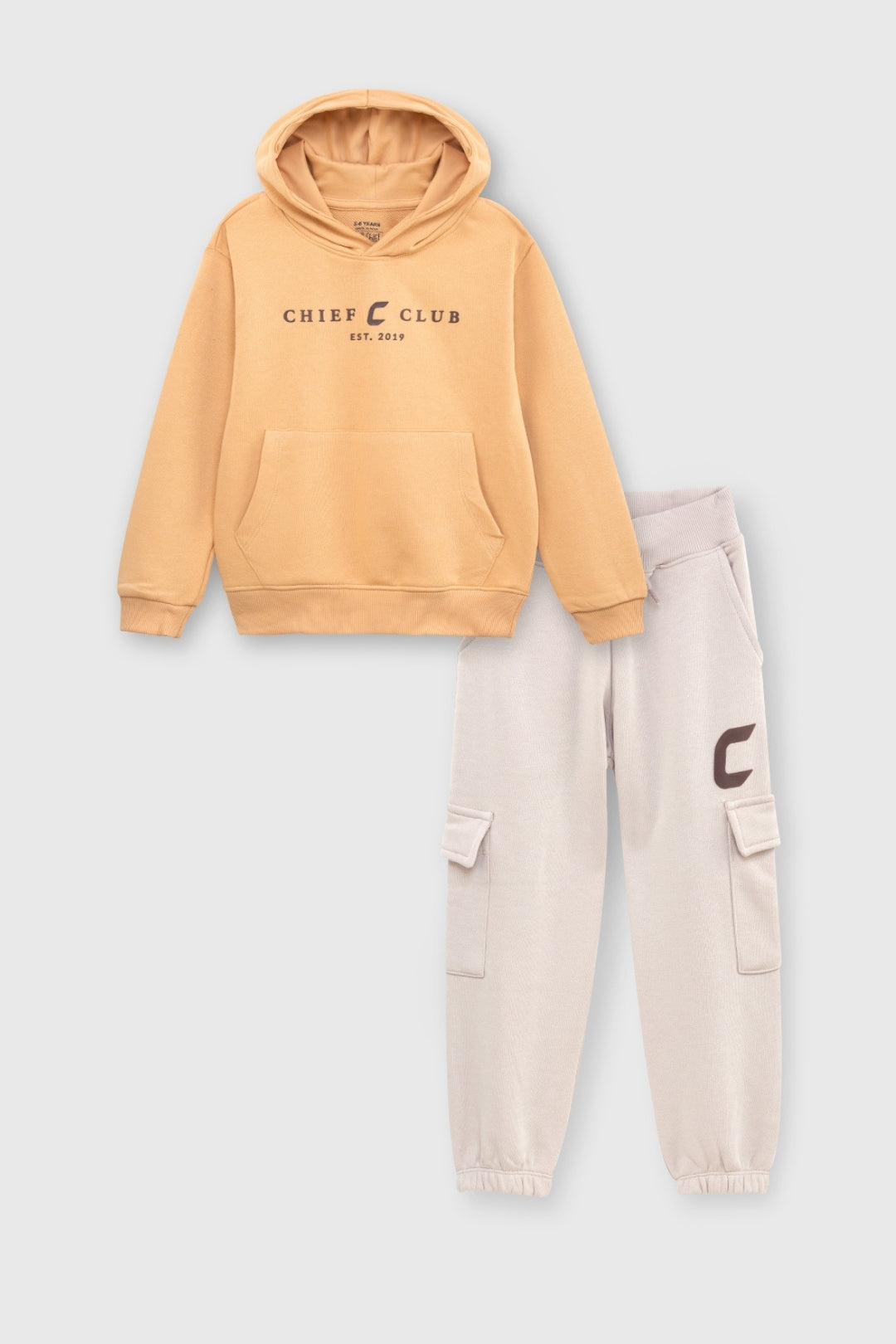 Kids 2-Piece Fleece Tracksuit Set – Hooded Sweatshirt & Cargo Joggers