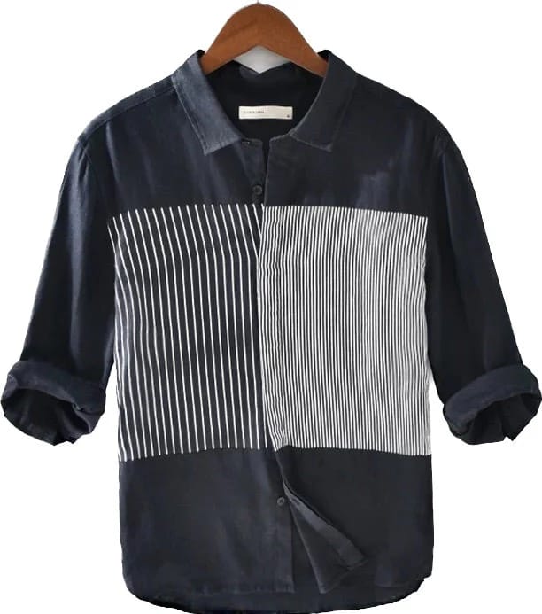 Men’s White & Black Dual-Striped Block Panel Casual Shirt
