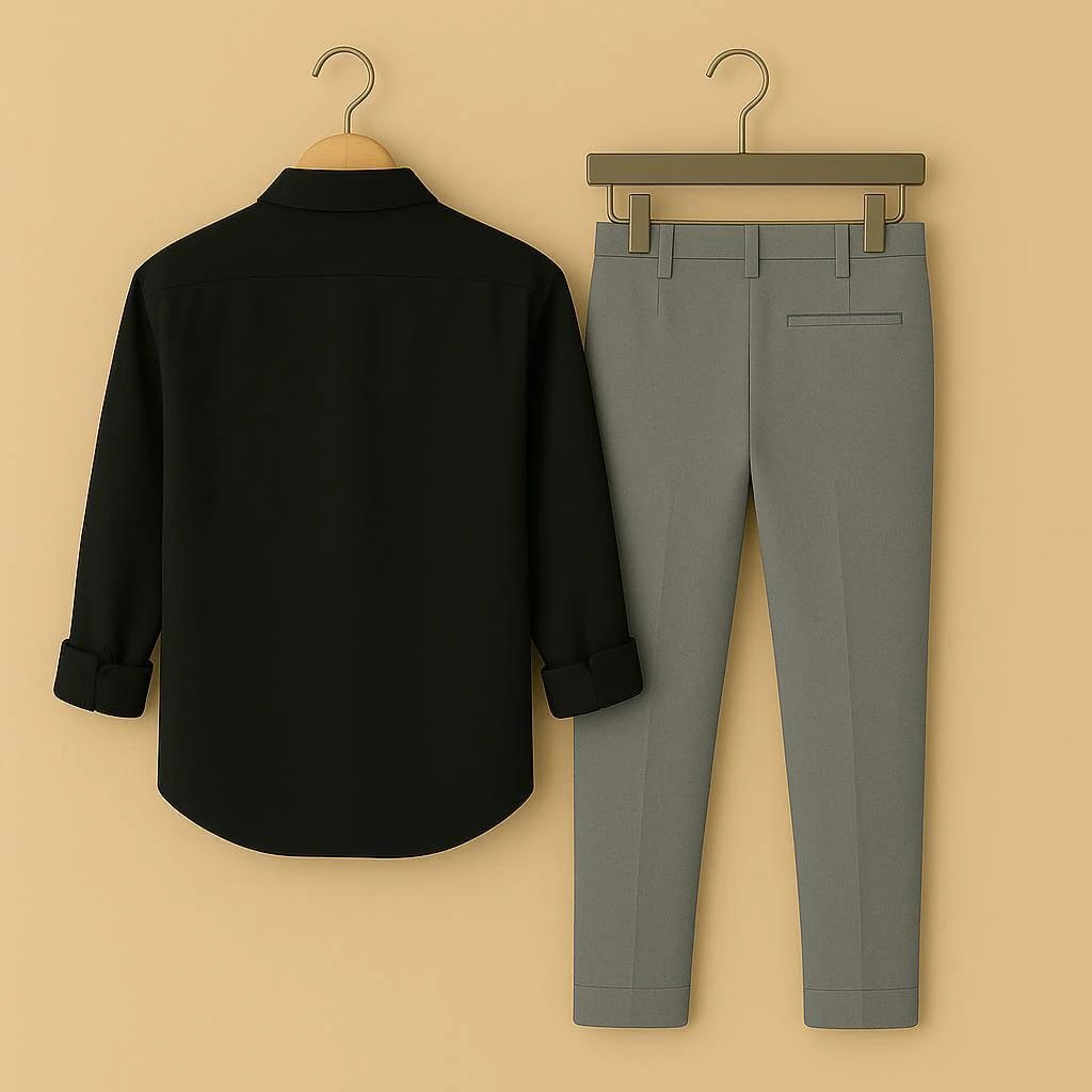 Men’s Smart-Casual Outfit Embroidered Long Sleeve Shirt & Trousers