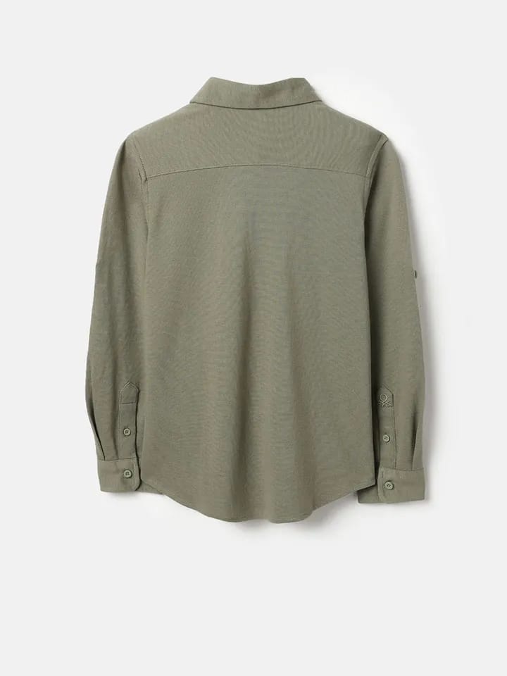 United Colors of Benetton Men’s Olive Green Roll-Up Sleeve Casual Shirt with Contrast Zip Pocket