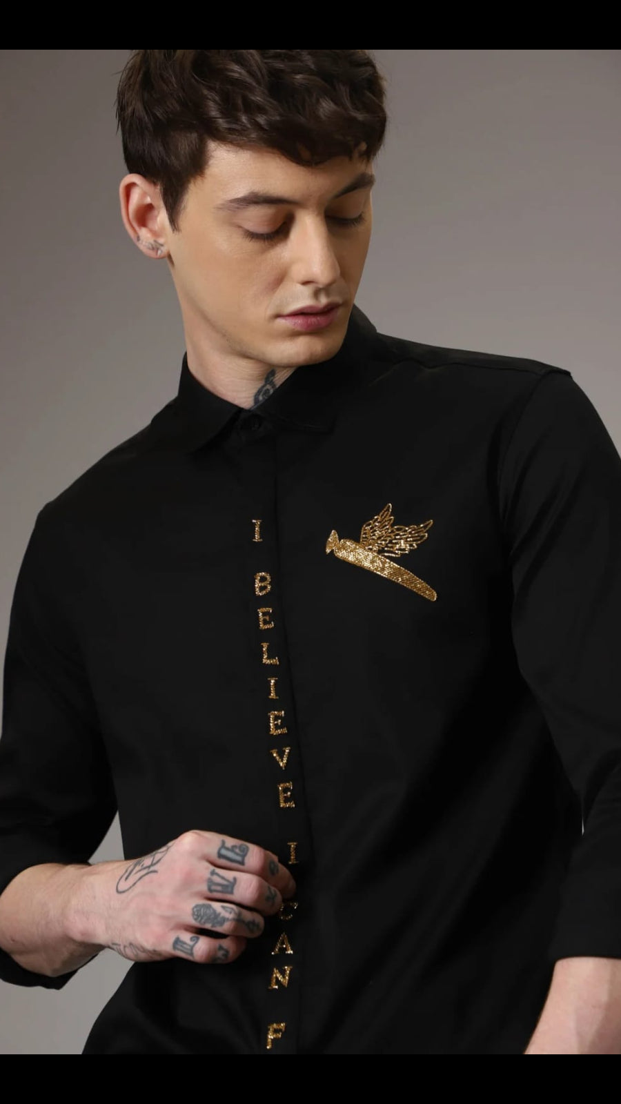 Men's Premium Black Hand-Embroidered Designer Shirt