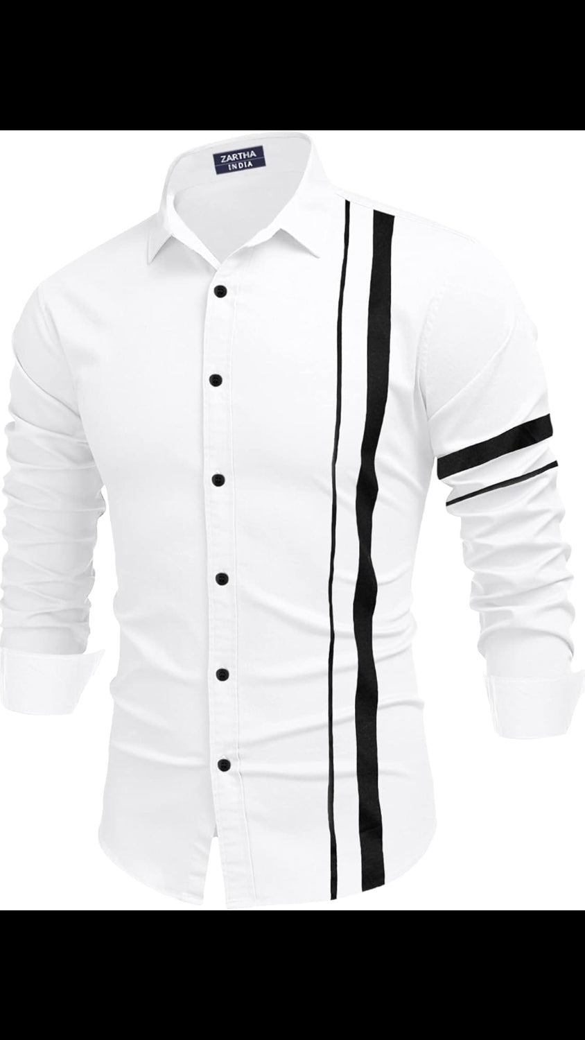 Zartha India Men’s White Modern Dual-Stripe Casual & Partywear Shirt