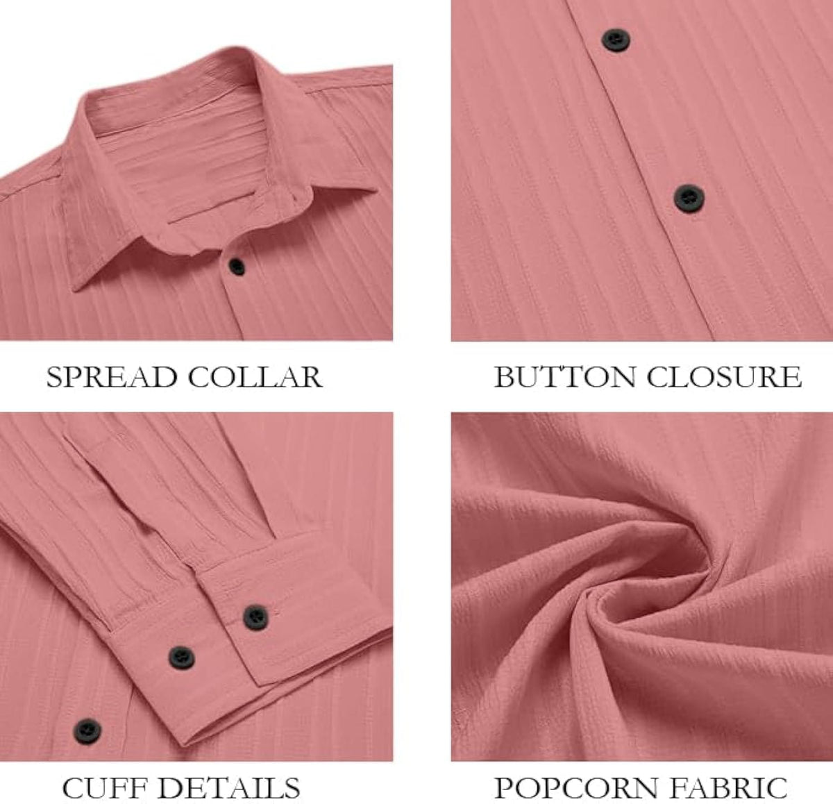 Men’s Dusty Pink Textured Vertical-Pleat Resort Casual Shirt
