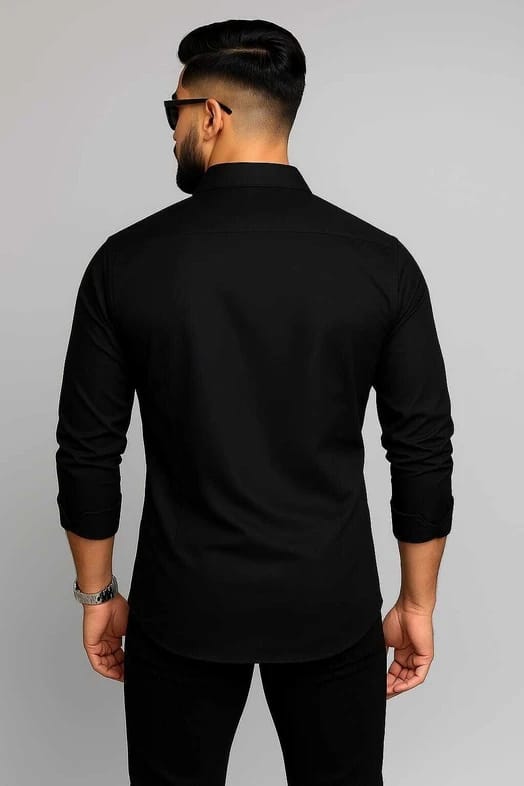 Men’s Jet Black Circuit Board Motif Embroidered Designer Shirt