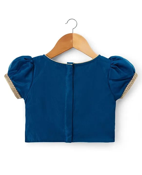 Baby girls Peacock Blue Embroidered Silk-Blend Lehenga Choli Set with Pre-Stitched Dupatta
