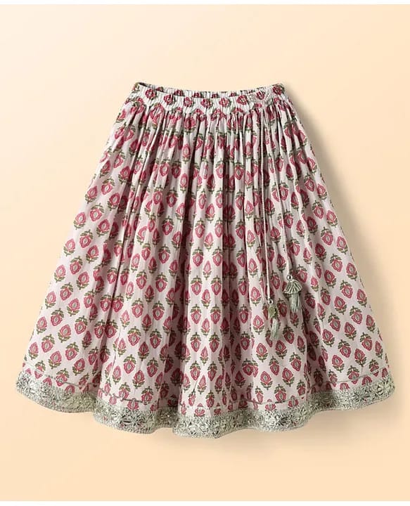 Baby Girls Floral Floral Print Cotton Angrakha Lehenga Choli Set with Contrast Pink Dupatta