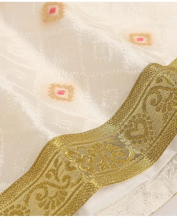 Girls Off-White & Gold Chanderi Silk Ethnic Lehenga Choli Set
