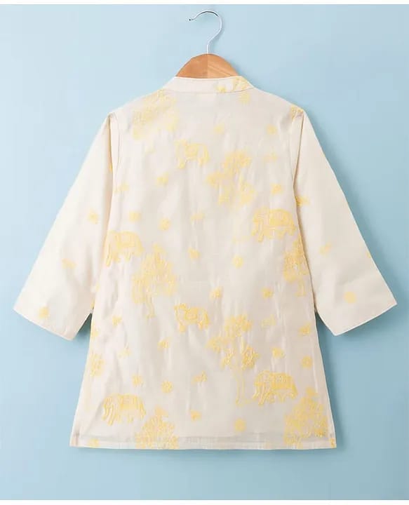 Baby & Toddler Boys Cream & Yellow Embroidered Kurta Dhoti Set